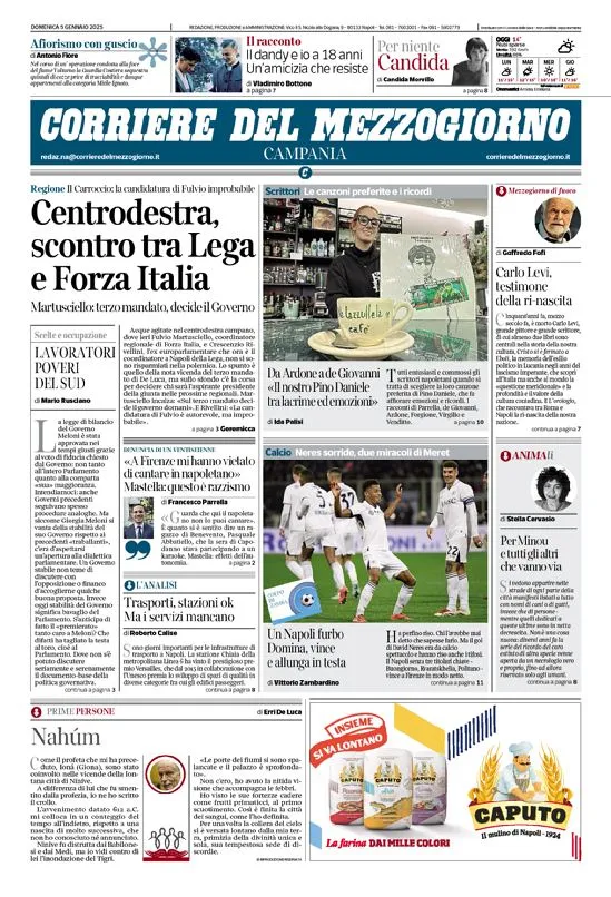 Prima-pagina-corriere del mezzogiorno-del-2025-01-06